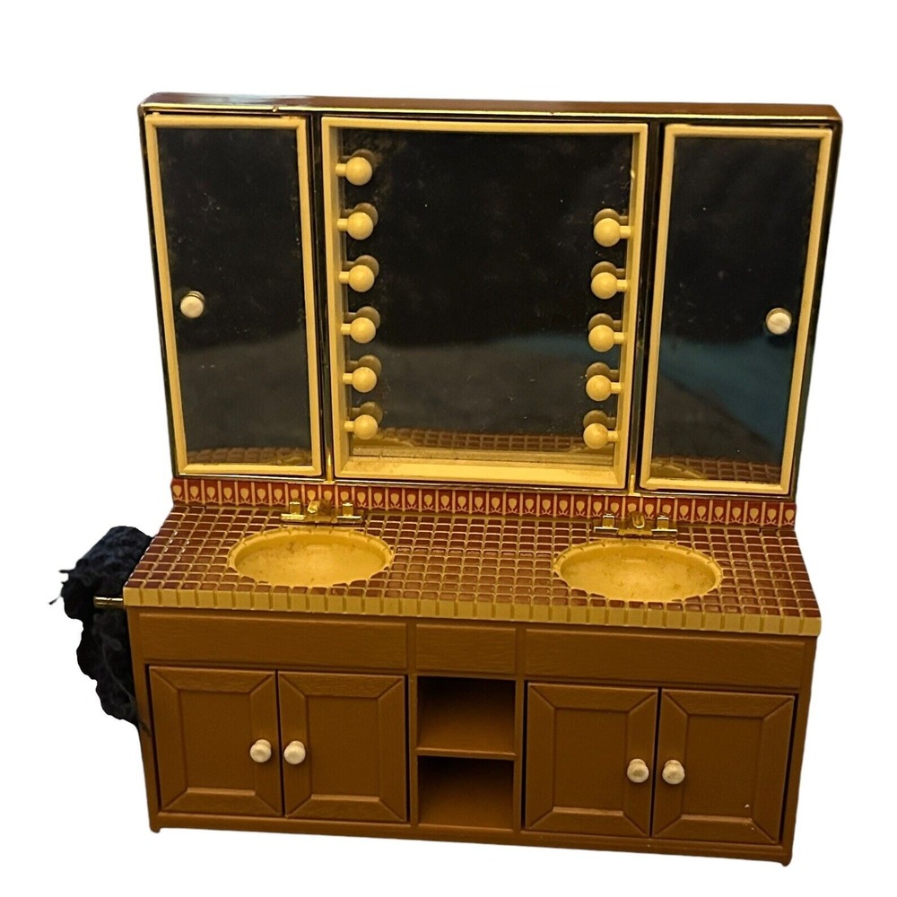 Vintage Tomy Dollhouse Furniture Bathroom Sinks Vanity Mirror Retro Japan